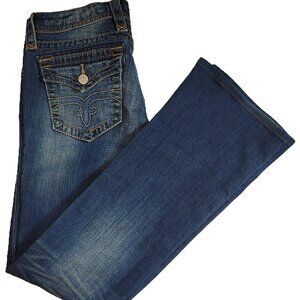 Rock Revival Jeans Jessica Boot Flap Pockets Whiskers Flare Y2K Selvedge SZ 29